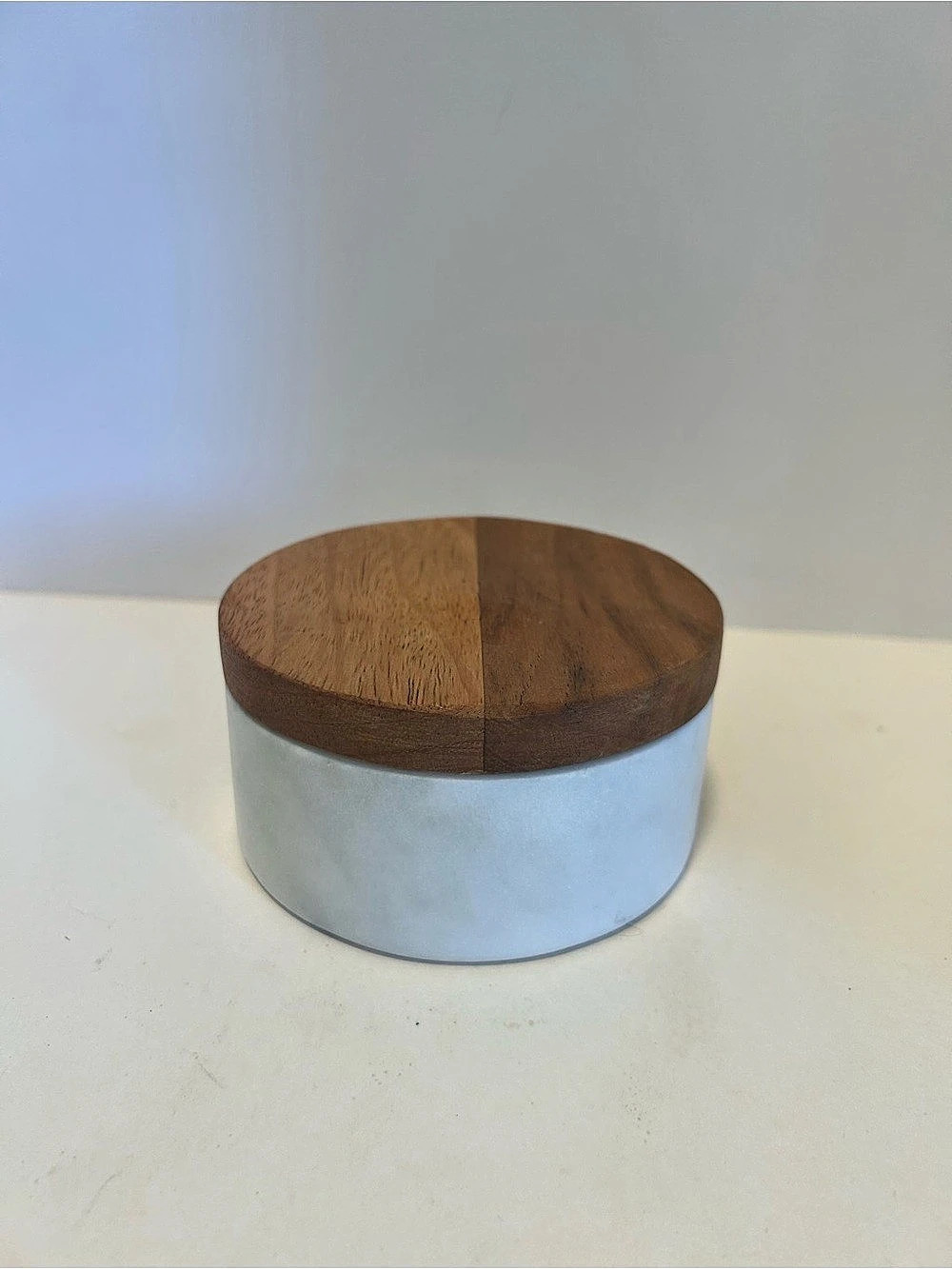 Threshold Marble & Wood Salt Cellar with lid in White & Brown